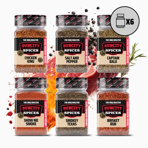 Suncity Spices Pitmaster's choice - Best barbeque rub set with 6 shakers - BBQ Master Collection