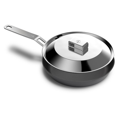 BARE Cookware 24 cm-es szénacél serpenyő + rozsdamentes acél fedél