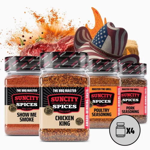 Best of Suncity Spices - All Star Barbeque & Grill Seasonings in One Set with 4 Shakers