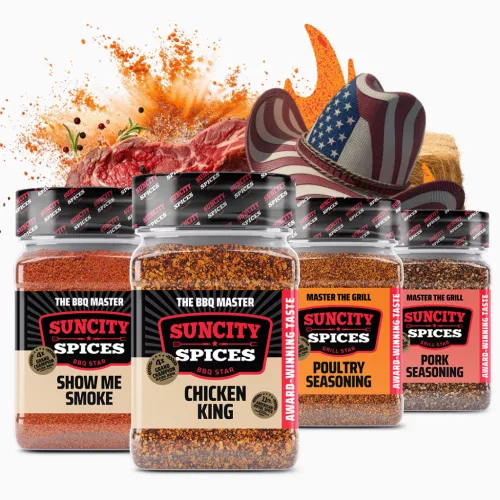 Best of Suncity Spices - All Star Barbeque & Grill Seasonings in One Set with 4 Shakers