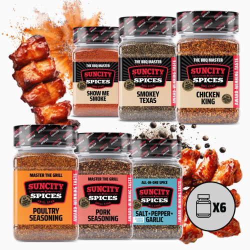 Best of Suncity Spices,  Set with 6 Shakers in a Box - The Perfect Choice for Meat Lovers to Grill and Bbq