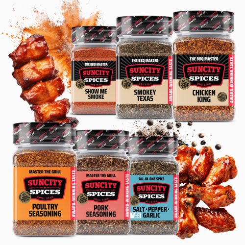 Best of Suncity Spices,  Set with 6 Shakers in a Box - The Perfect Choice for Meat Lovers to Grill and Bbq