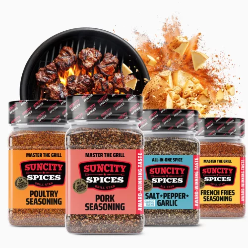 Suncity Spices Best of Grill Seasonings, One Set with 4 Shakers - Grill Master Collection